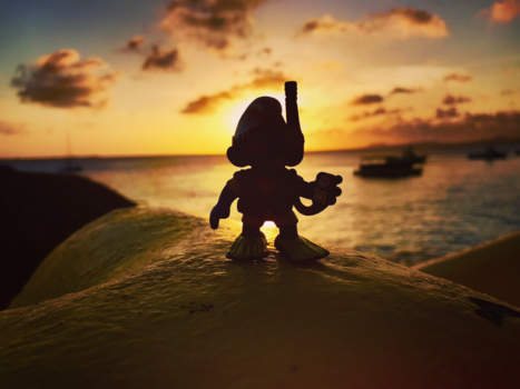 Bonaire - Smurf bekijkt zonsondergang